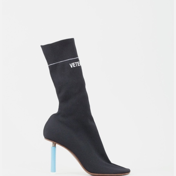 Vetements Black Sock Heels with Vibrant Blue Stiletto - Picture 2 of 11
